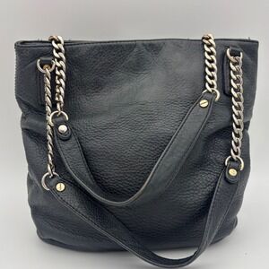 MICHAEL KORS Black Leather Bag Handbag Pebbled Leather Chain Shoulder Medium